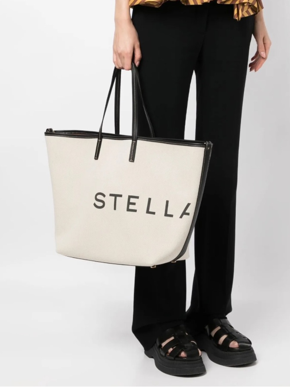 New Stella McCartney Ecru Cotton Blend Tote Bag With Logo Print